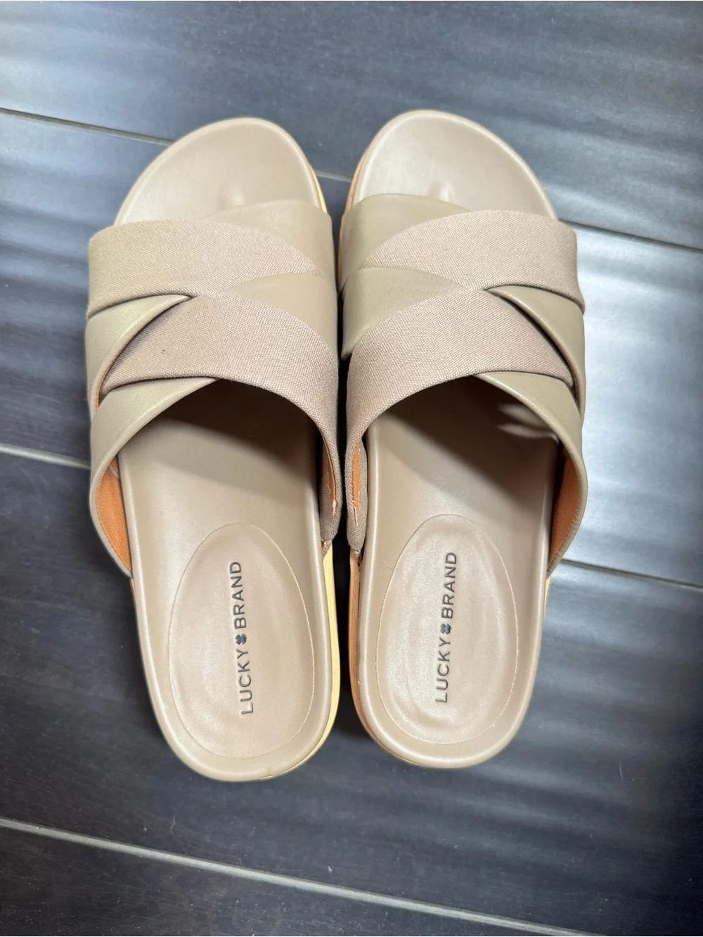 Lucky Brand Women's Taupe Platform Slide Sandals size 8
